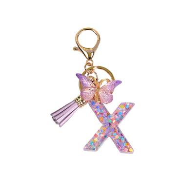 Imagem de JWQFBC Chaveiro com Alfabeto Inglês E Pingente de Borboleta - Presente Criativo para Chaves, Mochilas E Bolsas - Chaveiro Fofo E Moderno, x