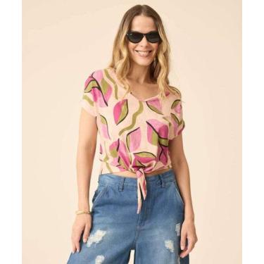 Imagem de Blusa Feminina Amarração Estampada Manga Curta Marisa-88035, Rosa, P