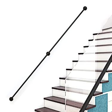 Imagem de AkosOL Escadas de corrimão para ambientes internos e externos – corrimãos de escada para idosos com deficiência, metal preto, ferro forjado, externo, suporte de parede, 2,1 m
