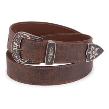 Imagem de Cinto Country Feminino 100% Couro Legítimo Fivela Floral 3,5 cm - Ello