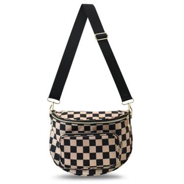 Imagem de BBORGDC Bolsa grande quadriculada, bolsa transversal com design original, pochete feminina RFID, presente boho para meninas, espaçosa com alça larga