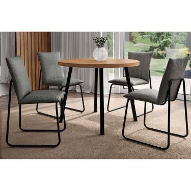 Imagem de Sala Jantar Mesa Stellar 1599 Aço c/ Tampo Madeirado 100cm e 4 Cadeiras Soft Preto/Nogal - Preto/Grafite - Carraro