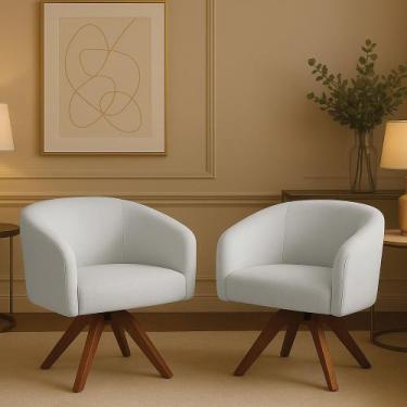 Imagem de Poltrona Sala Base Giratória Madeira Kit 2 Arielle Bouclê D03 - D'Ross