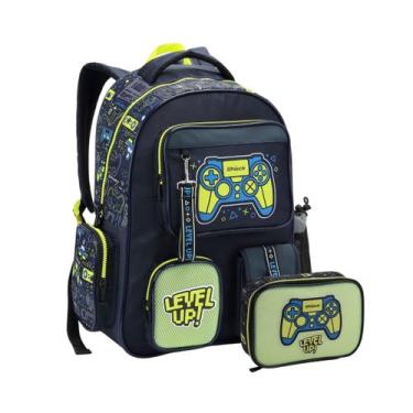 Imagem de Kit Mochila De Costas Gamer Infantil Escolar Com Estojo Box Cor:Azul -