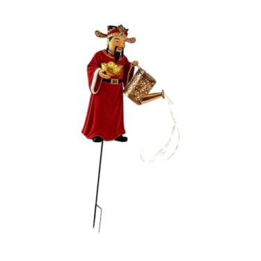 Imagem de WeiLaiKeQi Luminária solar de jardim com estaca, figura do da Riqueza, fácil de instalar, luminária tipo chaleira movida a energia solar, ideal para