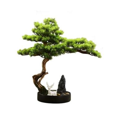 Imagem de Bonsai artificial criativo, árvore de bonsai artificial com vaso redondo de cerâmica, planta falsa para sala de estar, escritório, decoração de escritório