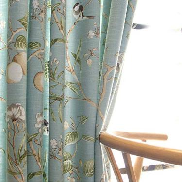 Imagem de Cortinas vintage pássaros 213 cm de comprimento, bolso para varão, painéis de cortina de mistura de linho para porta de pátio, estampa floral estilo country com filtragem de luz para decoração de casa