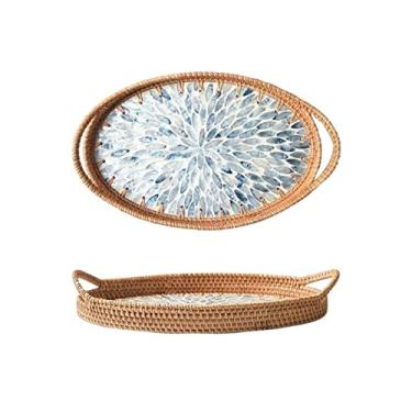 Imagem de Travessa, 1 peça, bandeja de concha, mesa de café, conjunto de lanches, bandeja de armazenamento doméstico, cesta de frutas com alça dupla decorativa (pequena)