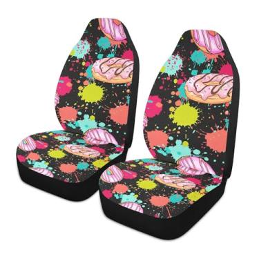 Imagem de xigua Capas protetoras de assento de carro coloridas Donuts universais, pacote com 2, capas protetoras de assento de carro respiráveis para SUV, carros automotivos, caminhões