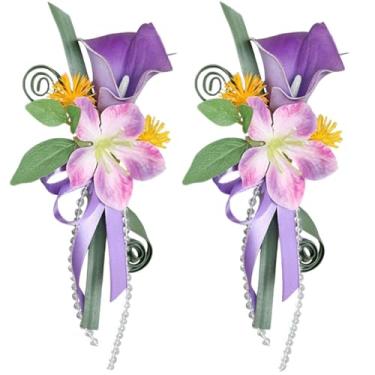 Imagem de MAFELOE Conjunto de 2 peças de corpete de flor artificial de lírio de calla masculino, acessórios de flores de simulação para decoração de festa de formatura de casamento - roxo (X-M11-L-W)