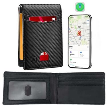 Imagem de Carteira masculina inteligente com rastreador, apenas com Find MY APP(IOS), carteiras de bolso frontal para homens, couro fino com 2 janelas para identidade, porta-cartão de crédito minimalista