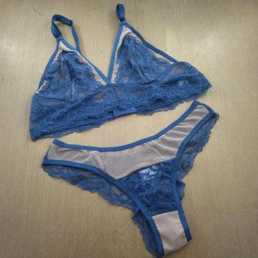 Imagem de Conjunto Josana Sem Bojo de Renda e Tule Cor:Azul AtalaiaTamanho:M - K