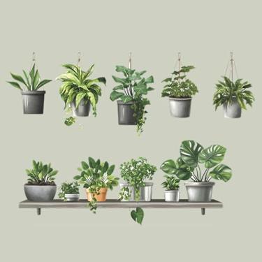 Imagem de Achang Adesivos de parede de plantas cesta pendurada ornamento de planta verde decoração de casa decalque de parede descascar e colar para sala de estar quarto TV parede decoração de sala de aula