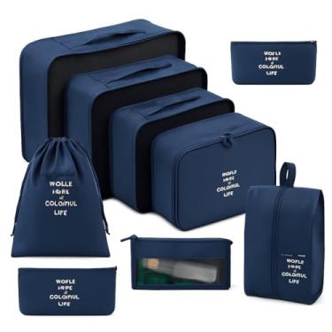 Imagem de Kit Organizador de Mala Viagem 8 Peças Premium | Organize Sua Mala Perfeitamente | Necessaire Bagagem de Mão - Azul Marinho