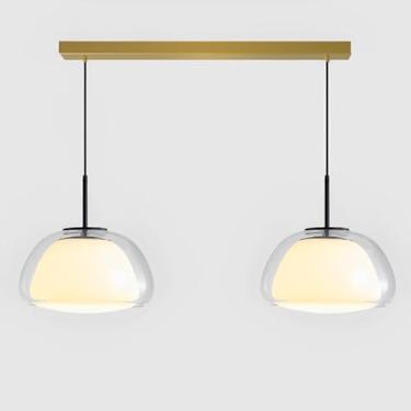 Imagem de Luminárias pendentes modernas de vidro, lustre para ilha de cozinha, luminárias pendentes lineares de 2 lâmpadas, lustres simples para interiores, ideais para sala de jantar, quarto e escrit