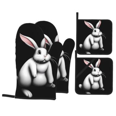Imagem de Conjunto de luvas de forno com estampa de animal branco, conjunto de 4 peças, adequado para grelhar, cozinhar e assar