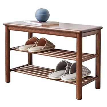 Imagem de Prateleira para sapatos, organizador de sapatos de 2 níveis, banco de sapatos de madeira maciça com assento, prateleira organizadora para entrada, sala de estar, quarto, corredor, suporte de sapatos