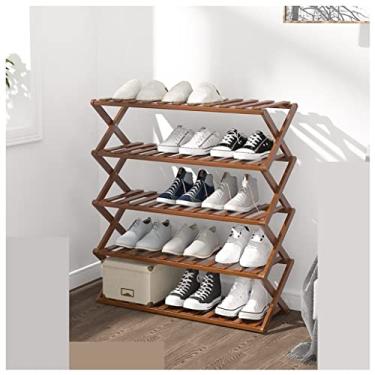 Imagem de Prateleira de sapateira organizador simples de bambu 5 camadas sapateira econômica armazenamento de sapatos instalação gratuita quarto sala de estar armazenamento de sapatos suporte de sapatos (cor