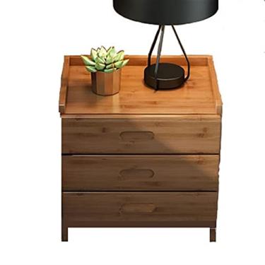 Imagem de Mesa de cabeceira de bambu com 3 gavetas, armário de cabeceira fácil de montar, móveis de armazenamento para quarto, hotel, escritório