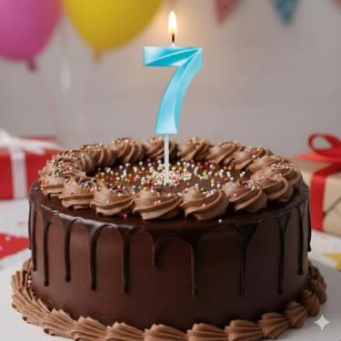 Imagem de Vela De Aniversário Design Número Com 7Cm Silver Festas Azul Claro (Número 7)