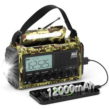 Imagem de Rádio meteorológico de emergência 12000mAh/4400mWh, NOAA alarme de carro AM/FM/SW rádio de ondas curtas com carregador tipo C, rádio de bateria, lâmpada de leitura, SOS e lanterna de emergência