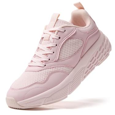 Imagem de TSIODFO Tênis de corrida feminino, sem cadarço, largo, leve, academia, treino, caminhada, Rosa 01, 38