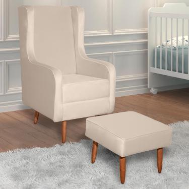 Imagem de Poltrona De Amamentação Retrô Com Pés Palito E Puff Veludo Off White - Fratello