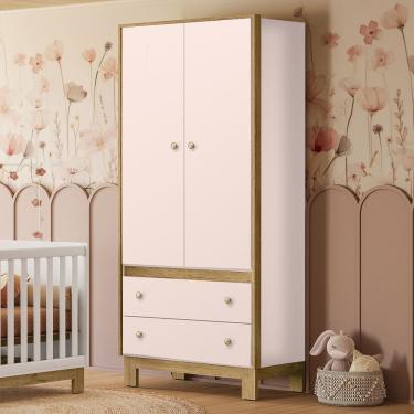 Imagem de Guarda Roupa Roupeiro Infantil 2 Portas e 2 Gavetas Flora 5055 Rosa Qmovi