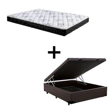 Imagem de Cama Box Baú Casal 138 Sintético Marrom Com Colchão Green - Bello Box - Espuma D33 Preto