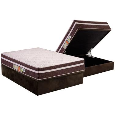 Imagem de Cama Box Baú Casal: Colchão Ortopédico Polar D28 Orthoface Vip + Base Crc Suede Brown (138x188)