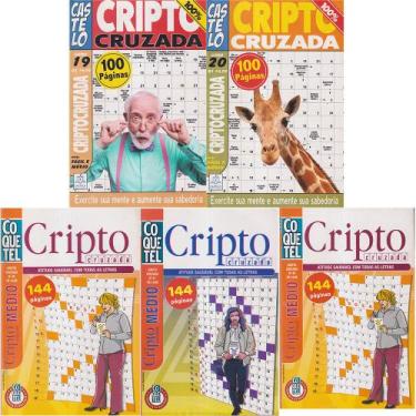 Imagem de Livro de Passatempos Coquetel E Castelo Cripto Cruzada Coletânea Kit 5