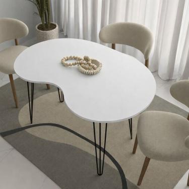 Imagem de Mesa de Jantar Orgânica 120cm x 80cm Formato Grão Tampo Branco Pés Preto - Rede Móveis