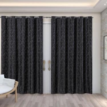 Imagem de Cortina Sala Quarto Semi Blackout Jacquard Preto 4,00X2,80