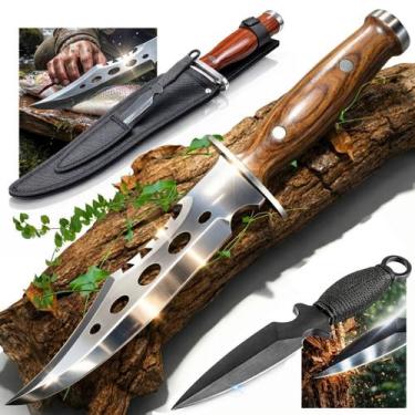 Imagem de Kit Tático com Faca Predador 35cm e Mini Adaga 15cm Aço Inox com Bainh