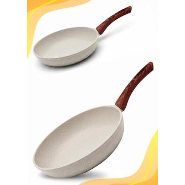 Imagem de Frigideira 20cm Nanocerâmica Granito Antiaderente Creme  Não Gruda, Fá