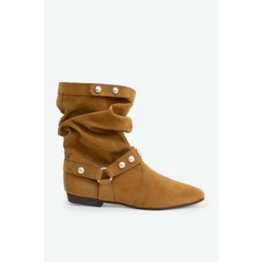 Imagem de Bota Slouchy Cano Baixo Bico Fino Pregos Metálicos Confortável Elegante-Feminino