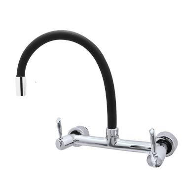 Imagem de Torneira Misturador Cozinha Parede Tubo Flexível Color Preto Alavanca 1/4 De Volta Metal Luxo