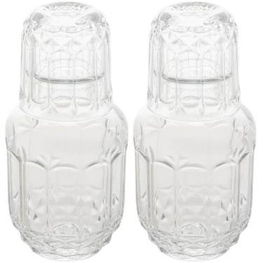 Imagem de 2 Garrafas Moringas 500ml Vidro Cristal com Copo Tampa Lyor para Água 