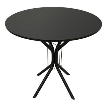 Imagem de Mesa Jantar 80cm Redonda Preta Base Ana Metálica Escrivaninha Sala Est