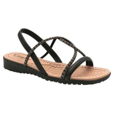 Imagem de Sandália Feminina Campesí Anabela Brilho Preto CP507-0003-Feminino