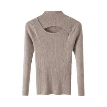 Imagem de Suéter Feminino De Tricô Justo Para Outono/Inverno, Manga Longa, Casua