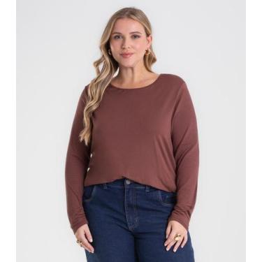 Imagem de Blusa Manga Longa Viscotorcion Secret Glam Marrom, Plus G2, Marrom