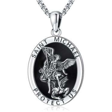 Imagem de Colar LOOVE Saint Michael em prata esterlina 925 com obsidiana