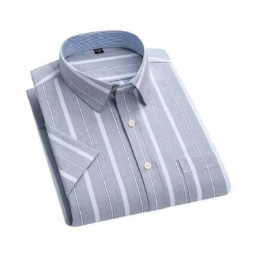 Imagem de Camisa Oxford De Algodão Masculina 6XL-7XL Para O Verão, Manga Curta, 