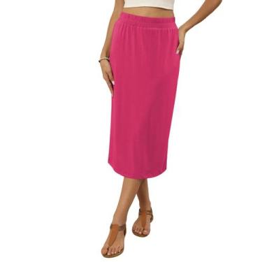 Imagem de Saia Midi Naggoo, cintura alta, casual de verão, rosa quente para mulh