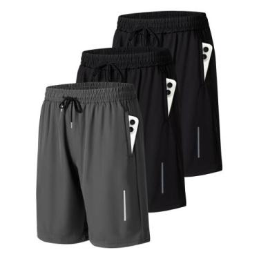 Imagem de Shorts de ginástica esportiva JWJ para homens com bolsos com zíper