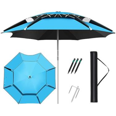 Imagem de Guarda-sol inclinável - Guarda-sol de jardim, altura ajustável, com função de inclinação Proteção solar de rotação de 360°, para varanda, mesas de jantar, jardins, guarda-chuva de praia, azu