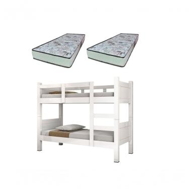 Imagem de Beliche Solteiro Porto com Proteção Lateral e 2 Colchões D-23 Estrutura 100% Madeira Branco