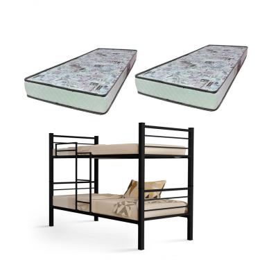 Imagem de Beliche Solteiro Cristal com Grade de Proteção, Escada e 2 Colchões D23 em Aço e Ferro Preto