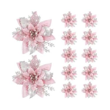 Imagem de Flores Artificiais Em Glitter Rosa, Vermelho E Dourado De 14,5cm, Deco